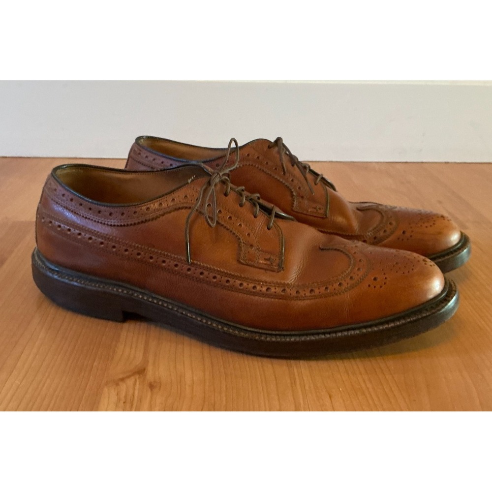 Vintage Nettleton Longwing Brogue Derby Shoes Brown Pebbled Leather Mens 12 AA/B